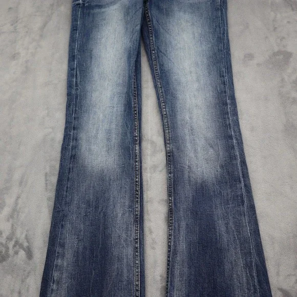 HM Pants Womens 28 Blue Denim Low Waist Boot Cut Flat Front Jeans Bottoms - Picture 13 of 16
